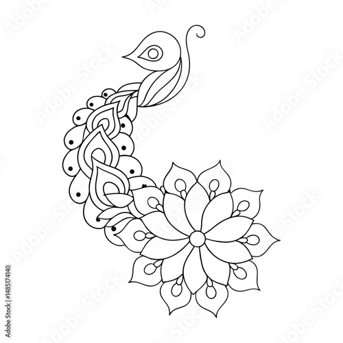 Intricate Peacock and Floral Design for Coloring Books