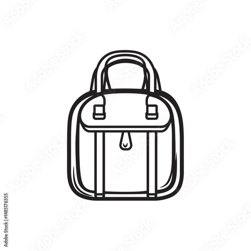 Handdrawn vintage doctor bag displays classic buckle details and neat outlines on transparent background