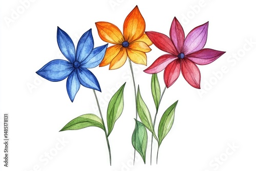 Vibrant floral design with three colorful flowers