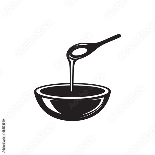 Honey gracefully drips from the spoon filling up the bowl, showcasing healthy food icon