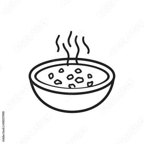 Hot stew or soup rises steaming from a bowl in a simple line art