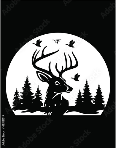 Deer Hunting Forest Favorite Hunter - printable editable vector art file.