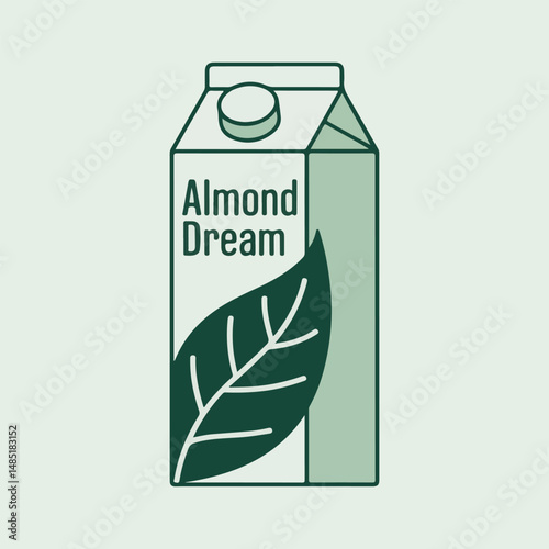 Eco-Friendly Plant Milk Designs – Solid Color Illustrations of Vegan Milk Cartons with Almonds, Soybeans, and Oats for a Sustainable, Dairy-Free Lifestyle