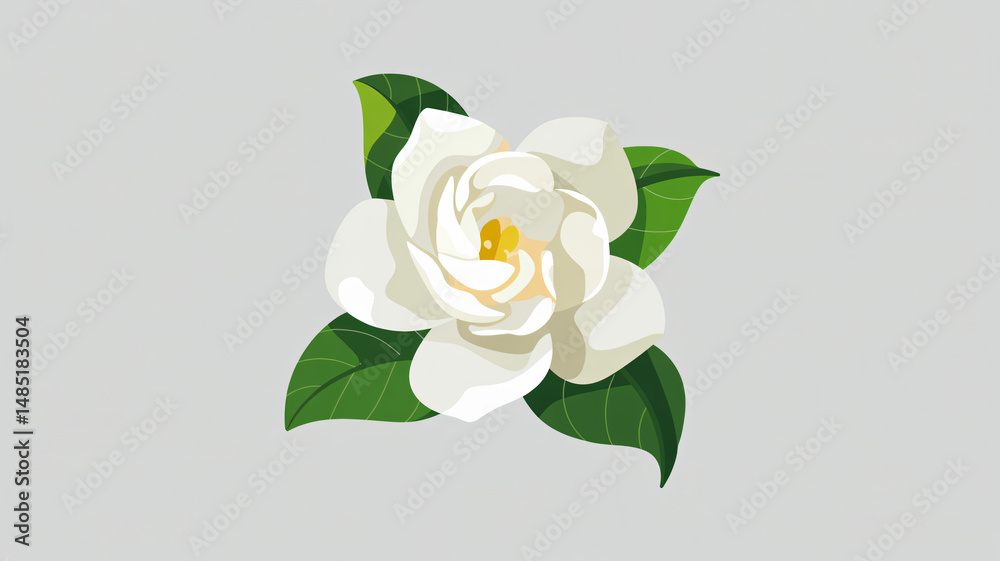White flower with green leaves simple design