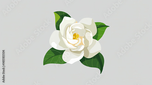 Obraz na płótnie White flower with green leaves simple design w salonie