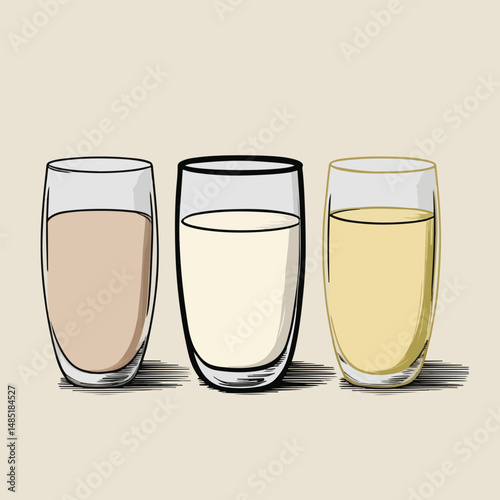 Eco-Friendly Plant Milk Designs – Solid Color Illustrations of Vegan Milk Cartons with Almonds, Soybeans, and Oats for a Sustainable, Dairy-Free Lifestyle