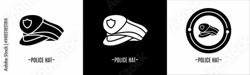 Police hat logo set. Collection of black and white logos. Stock vector.
