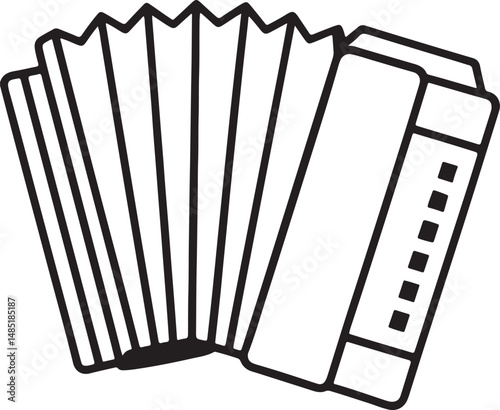 Piano accordion line art, black outline, vector and illustration, coloring book page line art drawing
