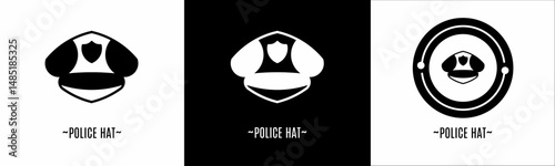 Police hat logo set. Collection of black and white logos. Stock vector.