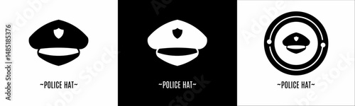 Police hat logo set. Collection of black and white logos. Stock vector.