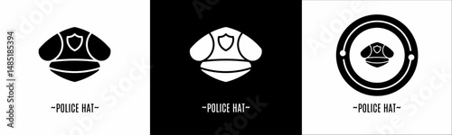 Police hat logo set. Collection of black and white logos. Stock vector.