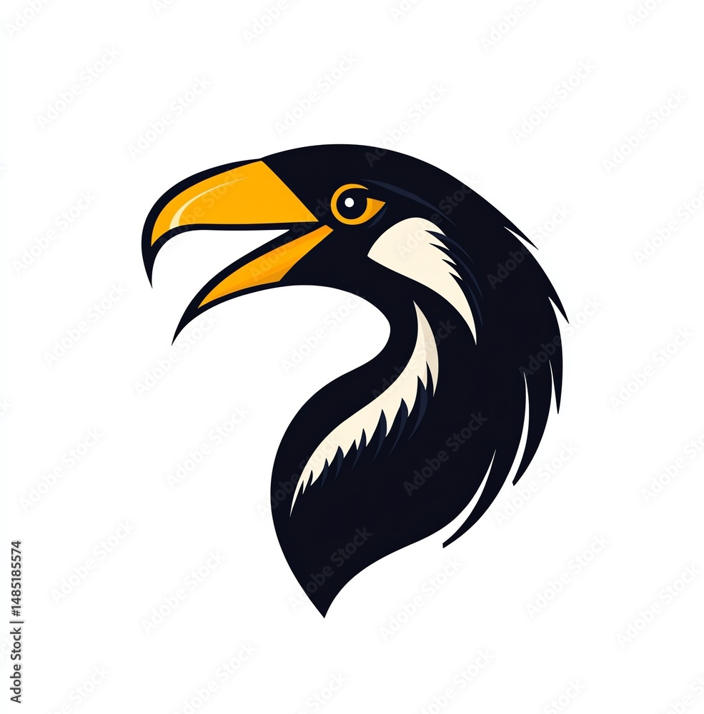 Naklejka premium Vibrant Hornbill Portrait A Striking Profile Against a Pristine White Background