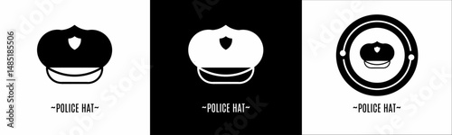 Police hat logo set. Collection of black and white logos. Stock vector.