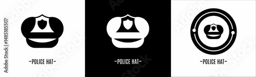 Police hat logo set. Collection of black and white logos. Stock vector.