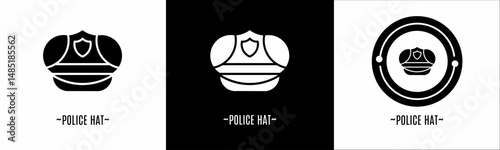 Police hat logo set. Collection of black and white logos. Stock vector.