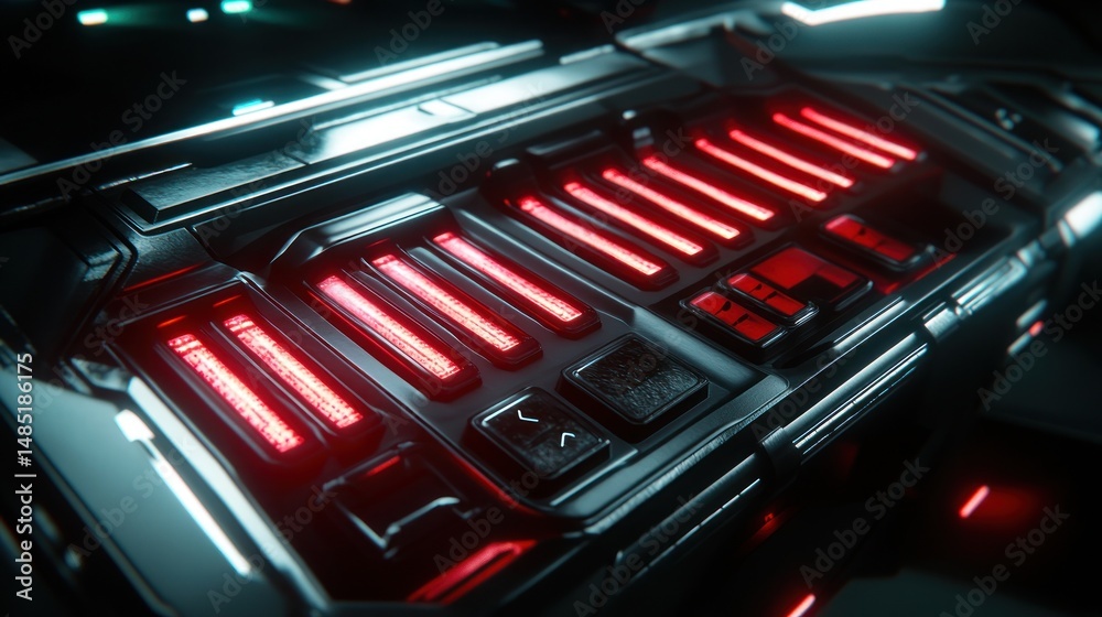 Obraz premium Futuristic energy core panel glows with red lights
