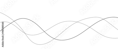 Thin wavy line abstract background. Abstract black lines wave curve motion on white background. Vector Illustration.
