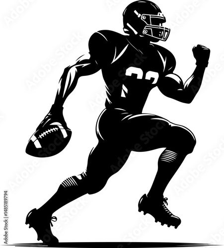 Silhouette of a determined American football player in a dynamic pose