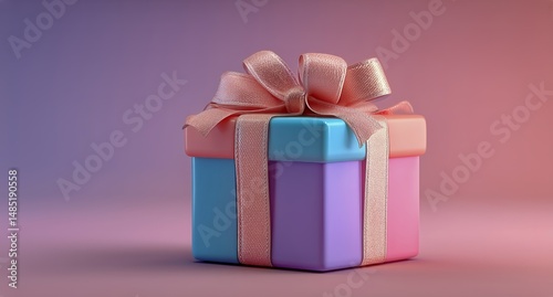 Colorful Gift Box Wrapped With Ribbons on a Gradient Background for Special O...