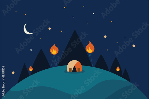 winter night landscape with house