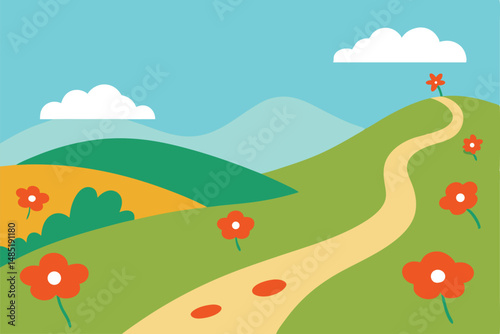 vector illustration of a rural landscape with a village
