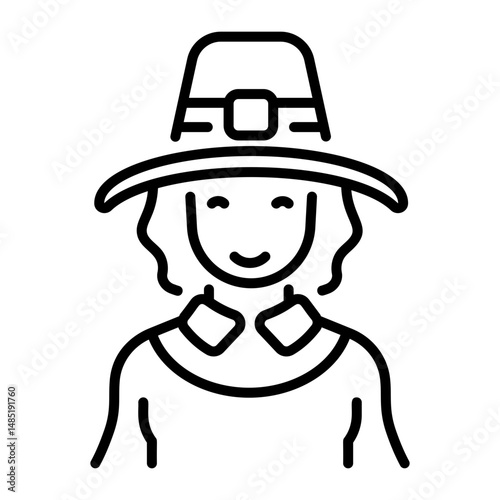 A line style icon of pilgrim girl