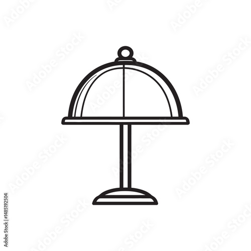 Isolated black outline rendering exhibits server dome atop a pedestal on transparent background