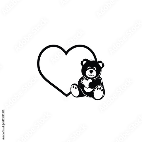 A plush bear with a heart silhouette on white background