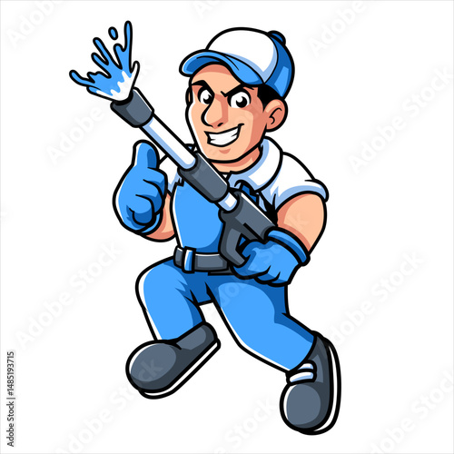 Washer Pressure Worker Mascot Art