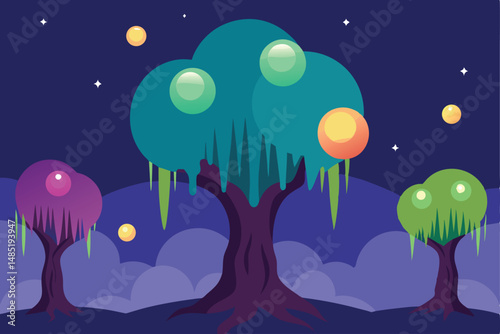 night landscape with moon and stars