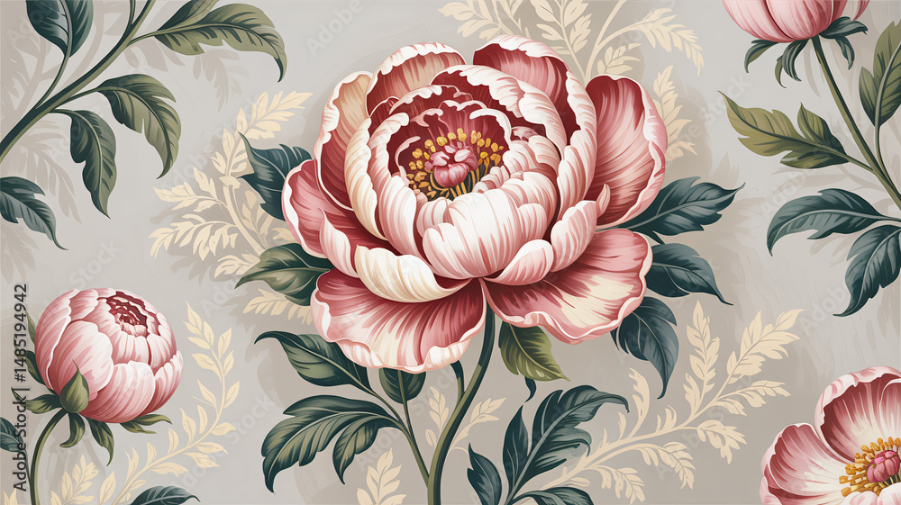 3D floral wallpaper featuring a luxurious sophisticated pattern against a soft textured background