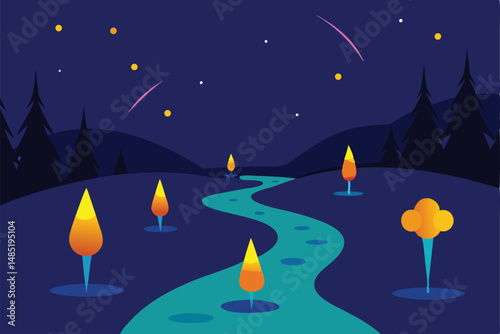 night landscape with moon and stars