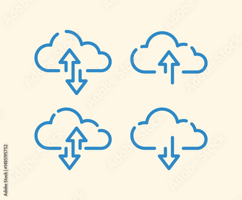 Cloud download and upload icon. Upload download cloud arrow. Line style. Download cloud computing outline and filled vector sign. Download symbol.