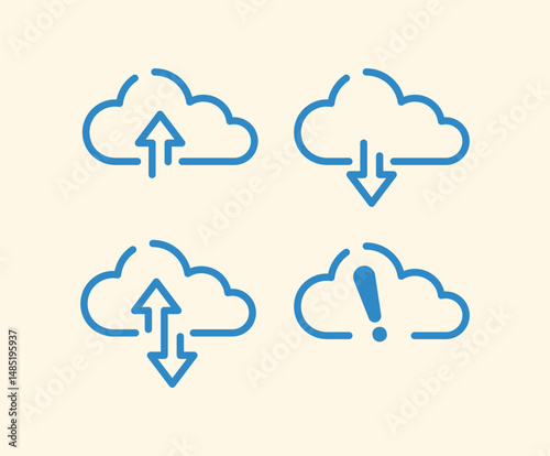 Cloud download, upload icon. Upload download cloud arrow. Line style. Download cloud computing outline filled vector sign. Download symbol icon set. Upload cloud arrow. isolated background