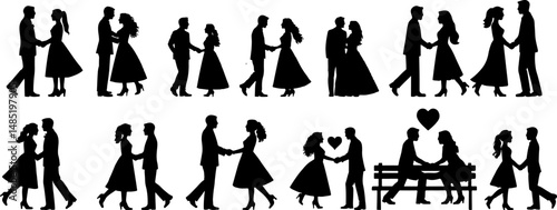 Romantic Silhouettes of Couples in Various Actions