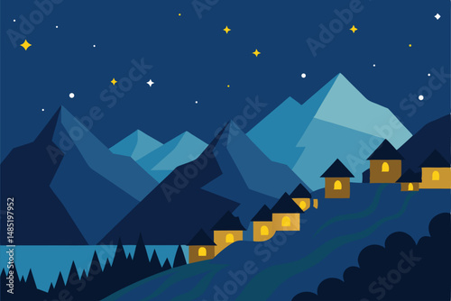 winter landscape with moon