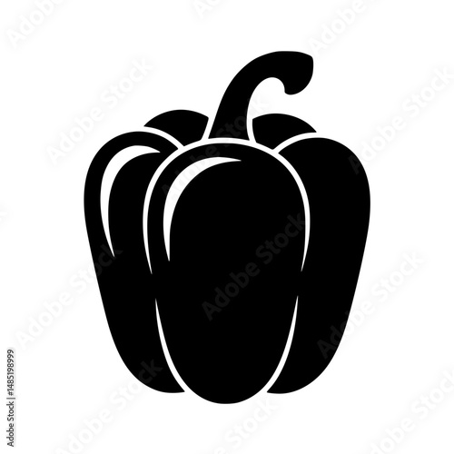 Black silhouette of a bell pepper with stem