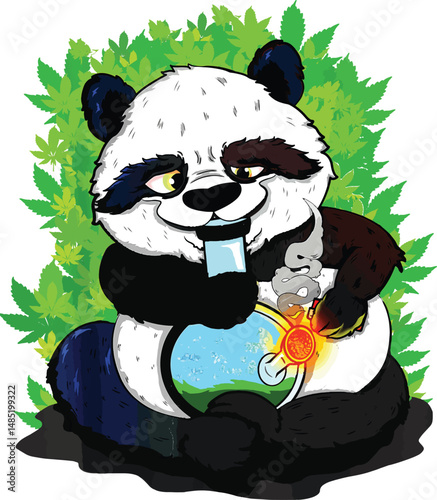 panda smoking bong and Cannabis weed marijuana.eps