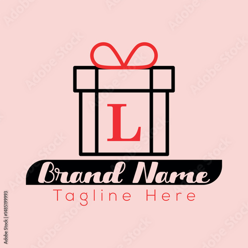 A pink gift box with a ribbon and a happy birthday card conveys festive holiday greetings and love L logo design