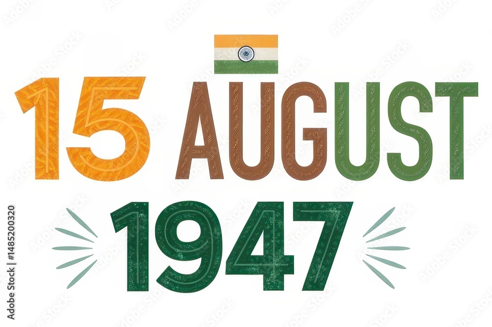 Indian Independent Day Independence Day celebration graphic featuring date and Indian flag colors. Indian Independent Day Independence Day celebration graphic featuring date and Indian flag colors.