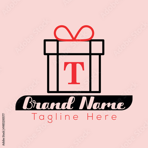 A pink gift box with a ribbon and a happy birthday card conveys festive holiday greetings and love T logo design