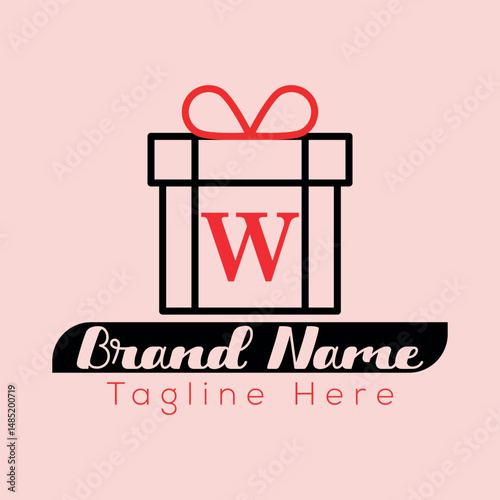 A pink gift box with a ribbon and a happy birthday card conveys festive holiday greetings and love W logo design