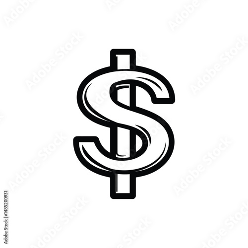 Isolated bold dollar currency outline creates a simple yet recognizable financial symbol with transparent background