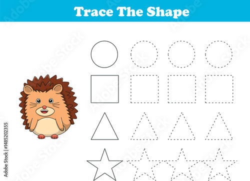 Tracing lines of different shape for kids with hedgehog. Vector Illustration