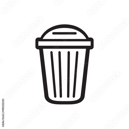 Isolated drawing shows a simple black line art style trashcan on transparent background