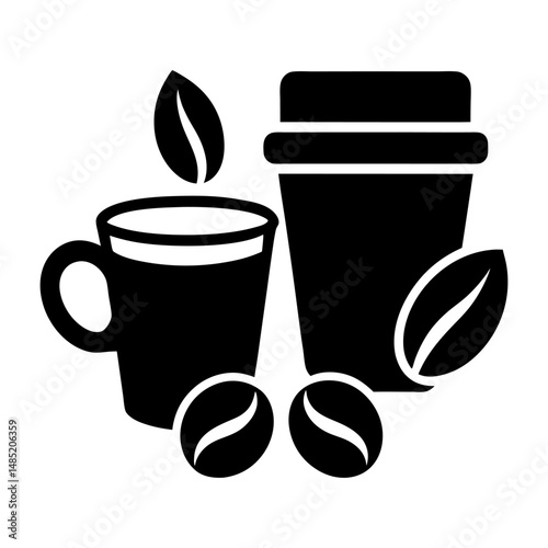Coffee Break Mug and To-Go Cup with Coffee Beans Illustration