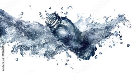 Bottle immersed in water splash photo