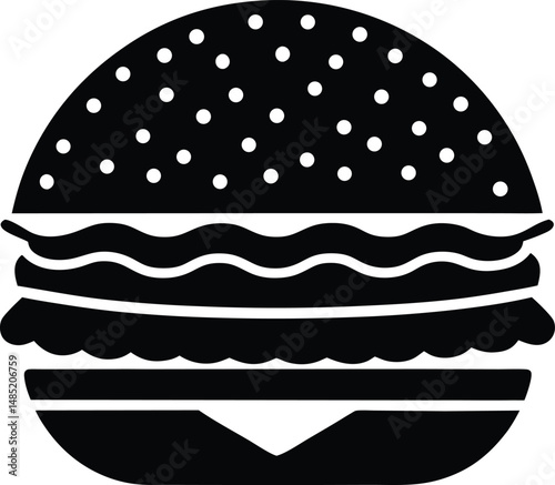 Classic American Hamburger Silhouette Icon Bold Black Flat Design