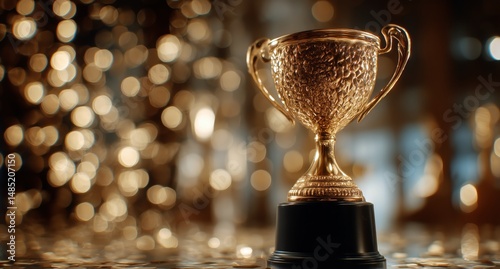Gleaming Gold Trophy on Display at Prestigious Award Ceremony Location