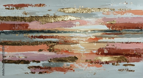 Vibrant Abstract Artwork Featuring Gold Accents and Soft Hues in a Modern Design